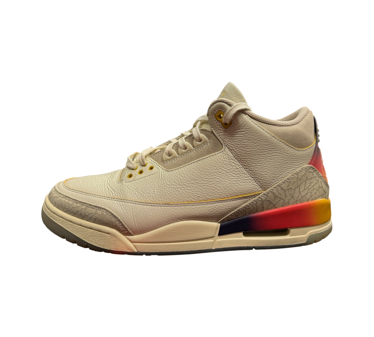 Genesis Boutique Jordan 3 J Balvin Medellín Sunset sneakers in cream leather with a sunset gradient heel tab
