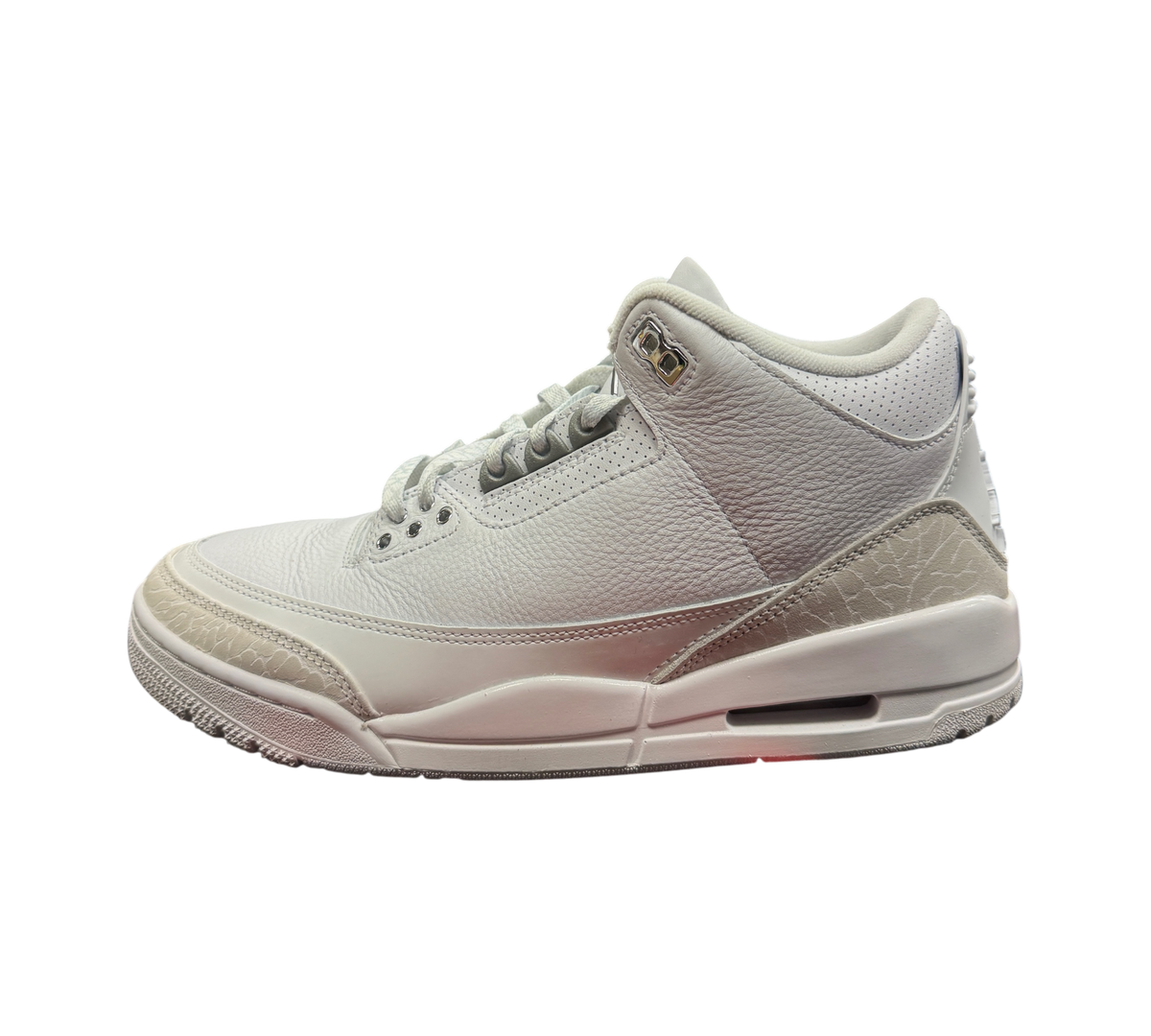 Genesis Boutique Jordan 3 Pure Money sneakers in all-white leather with iconic elephant print trim
