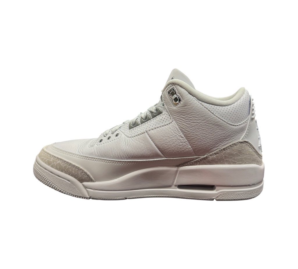 Genesis Boutique Jordan 3 Pure Money sneakers in white leather with iconic grey elephant print detailing