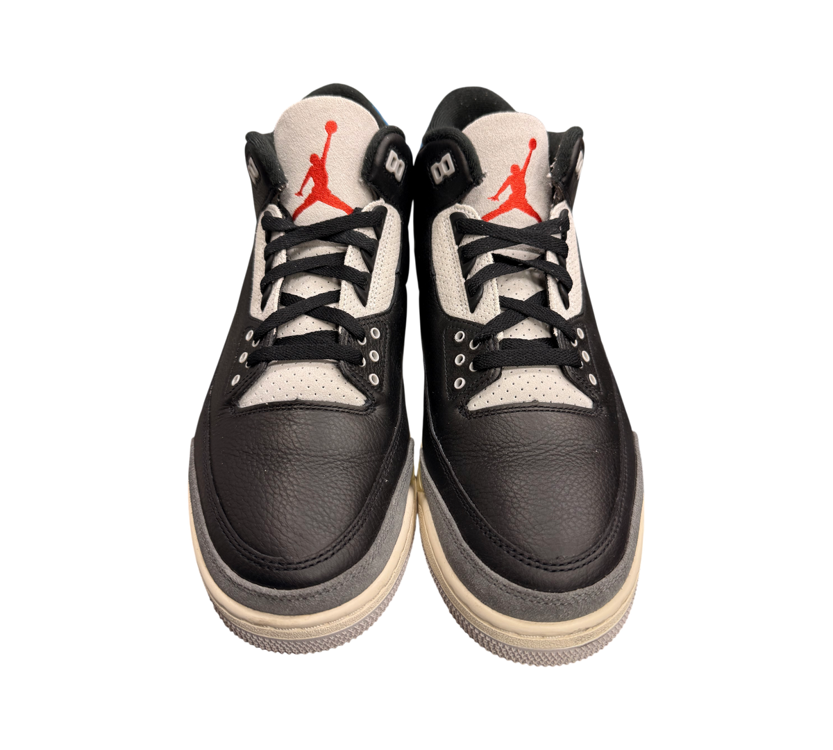 Genesis Boutique Jordan 3 Rare Air sneakers in black leather with red Jumpman logo and grey accents.