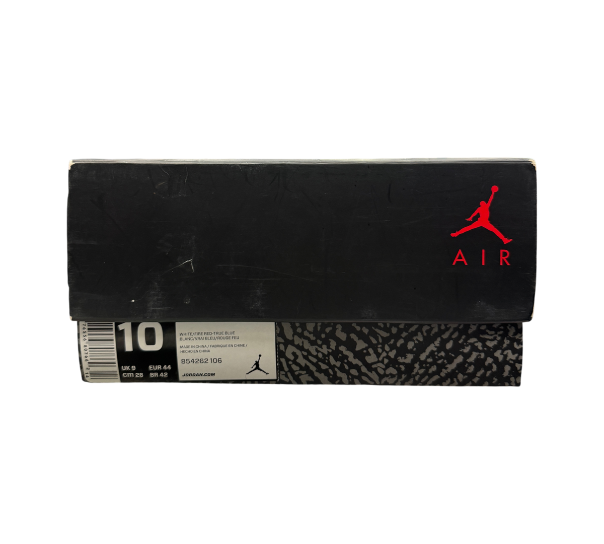 Genesis Boutique Jordan 3 True Blue 2016 sneaker box with black lid and elephant print base