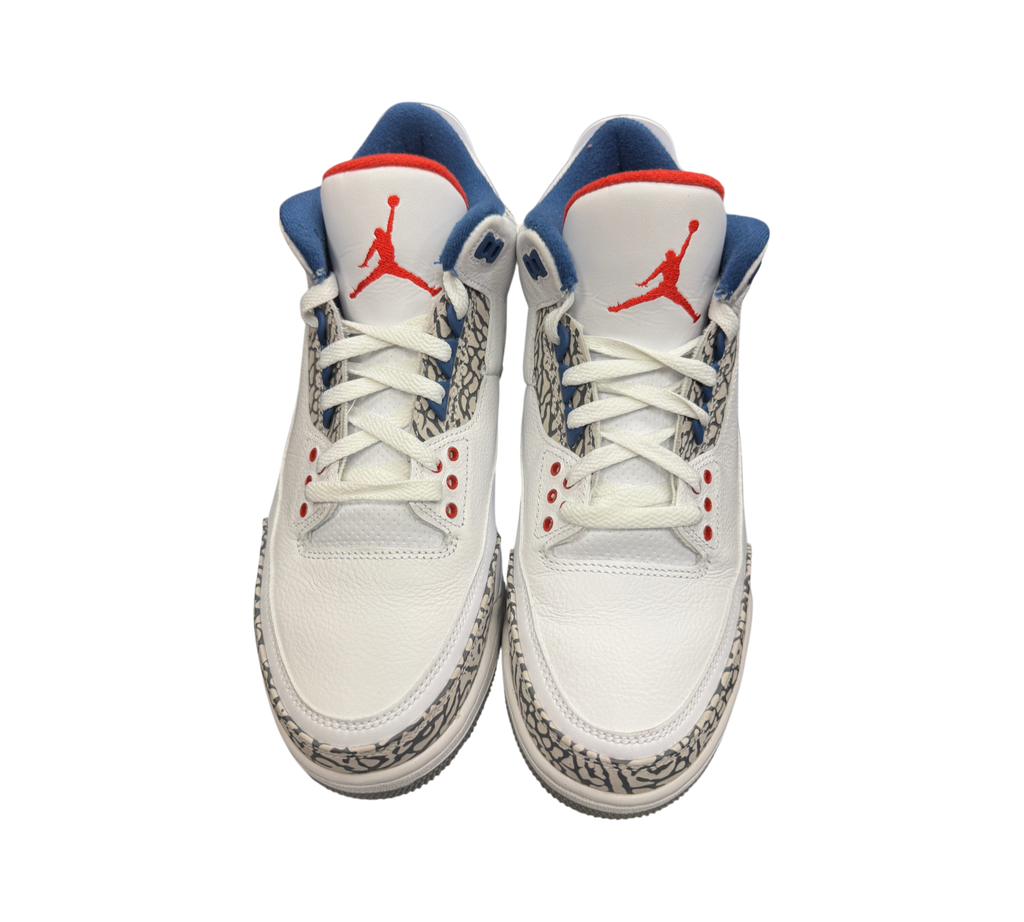 Genesis Boutique Jordan 3 True Blue 2016 sneakers in white leather with iconic elephant print and red accents