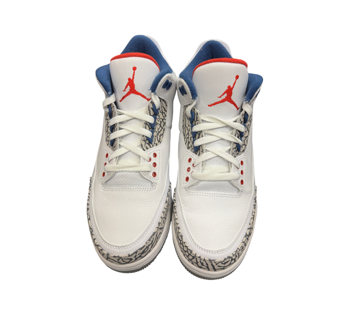 Genesis Boutique Jordan 3 True Blue 2016 sneakers in white leather with iconic elephant print and red accents