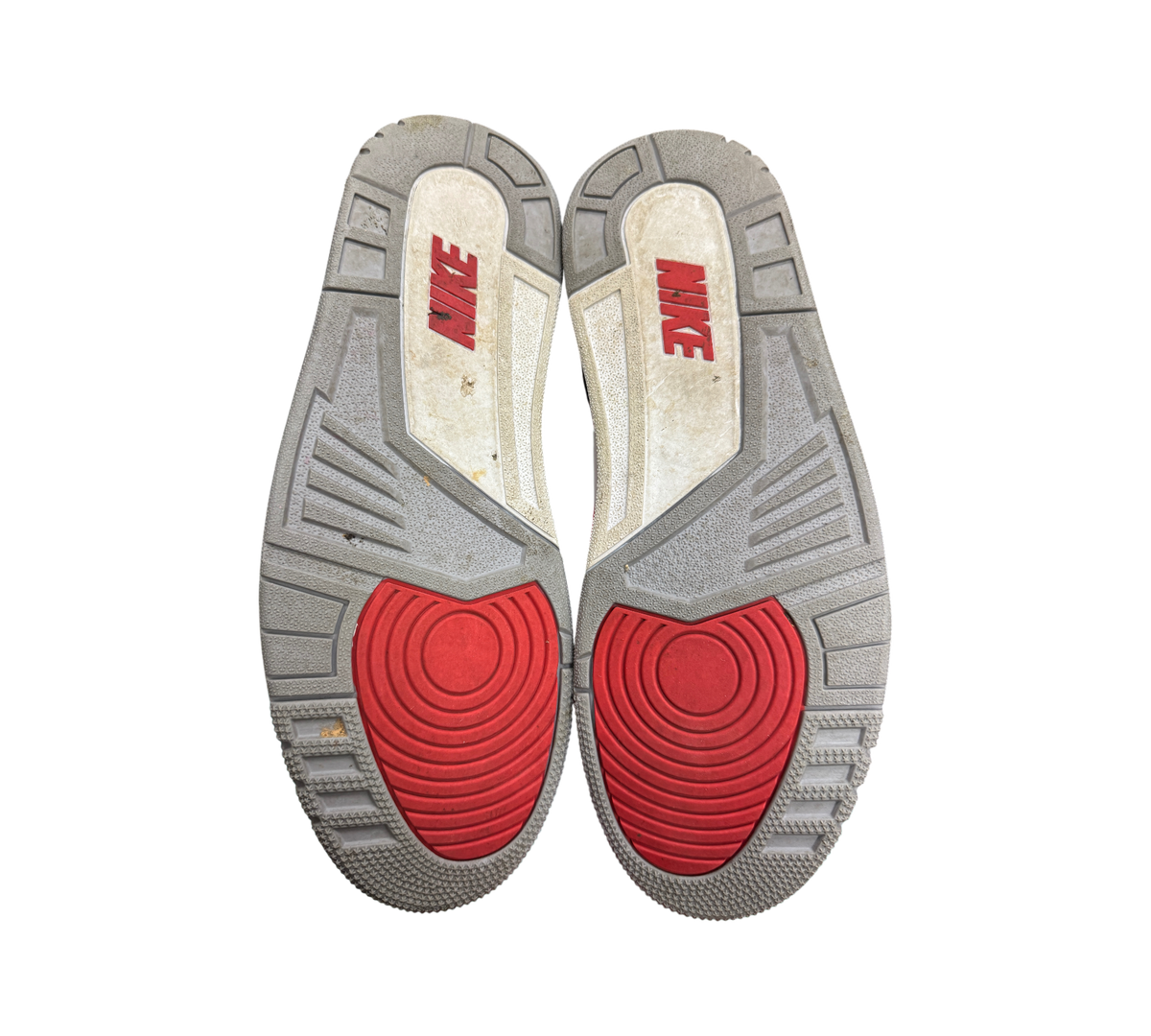 Genesis Boutique used Jordan 3 Unite sneakers showing grey and red rubber outsoles with Nike branding