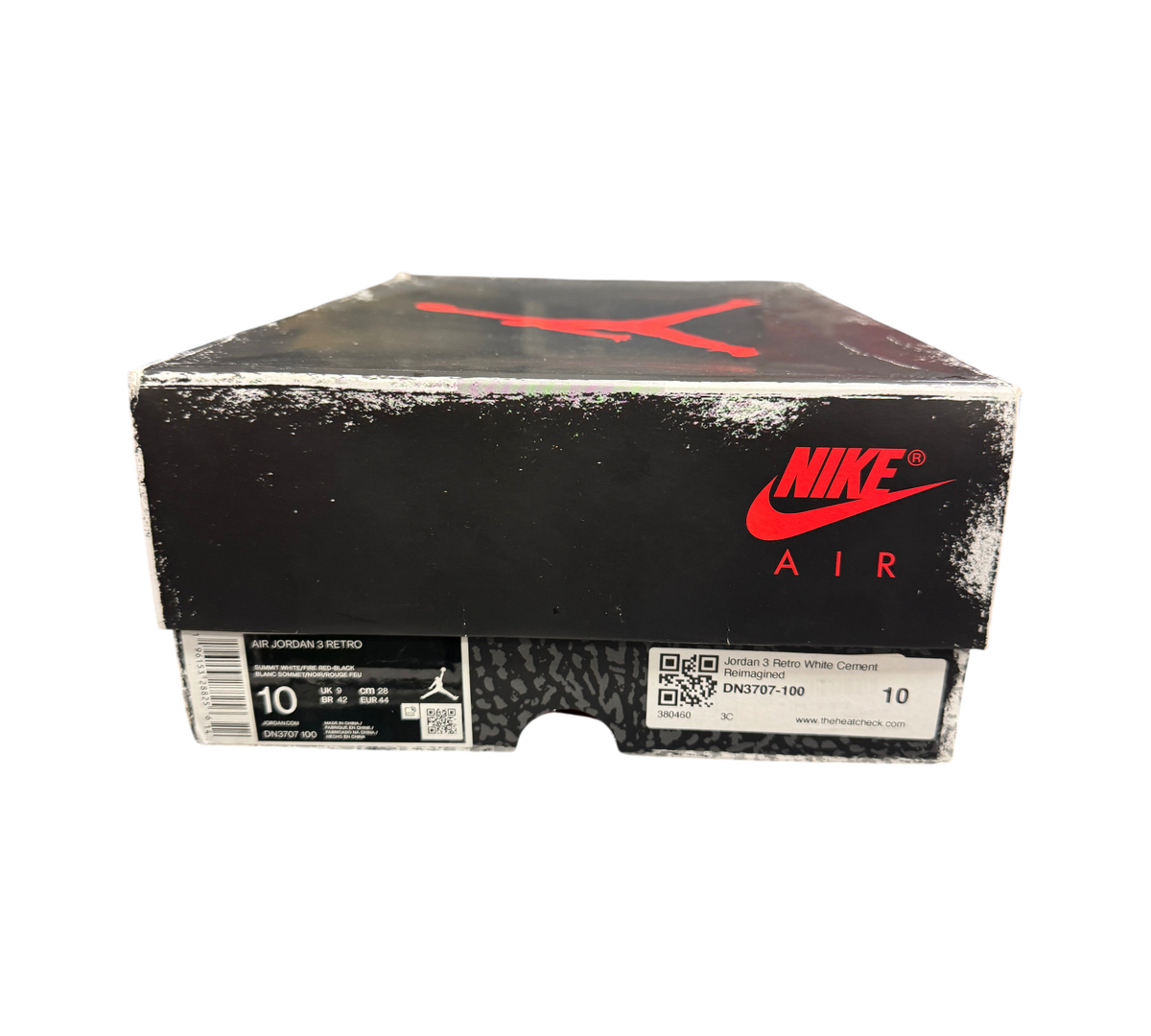 Genesis Boutique Jordan 3 White Cement Reimagined sneaker box with Nike Air branding and size 10 label