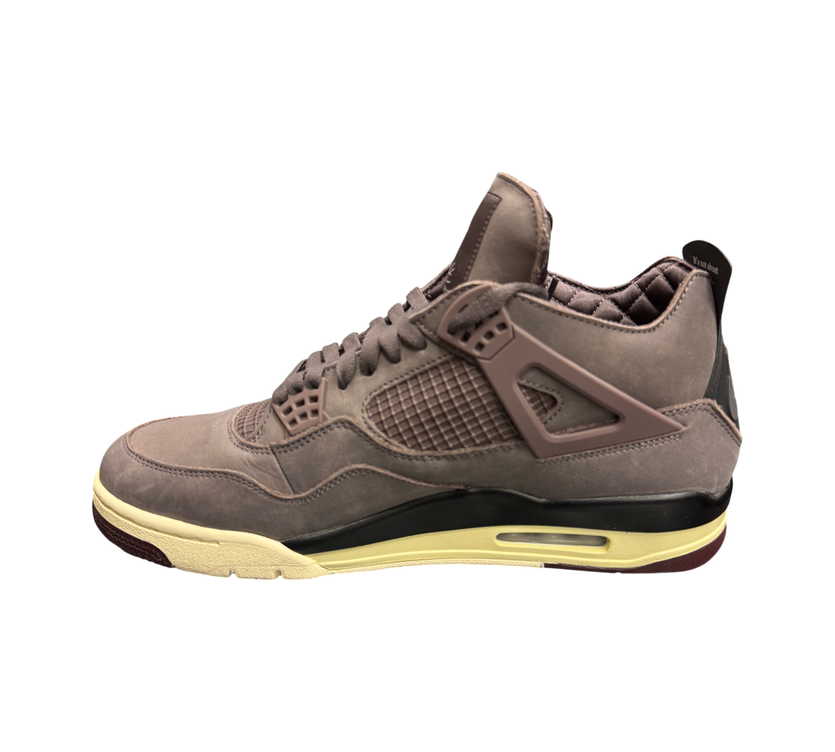 Genesis Boutique Jordan 4 A Ma Maniere sneakers in violet ore suede with a vintage cream midsole and quilted lining.
