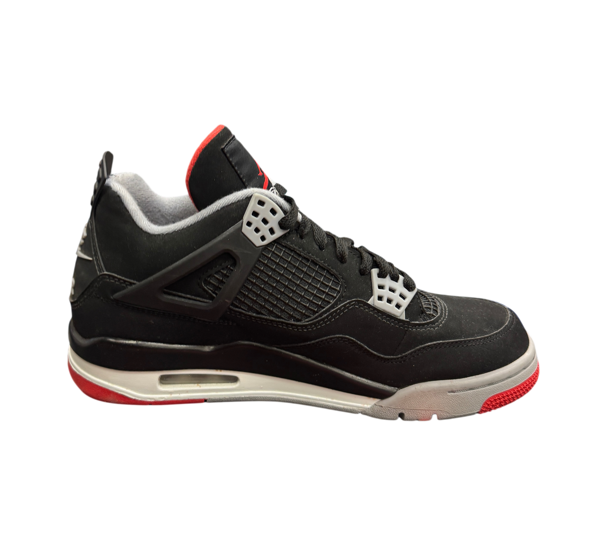 Genesis Boutique Jordan 4 Bred 2019 sneakers in black nubuck with red and grey accents on a branded shoebox
