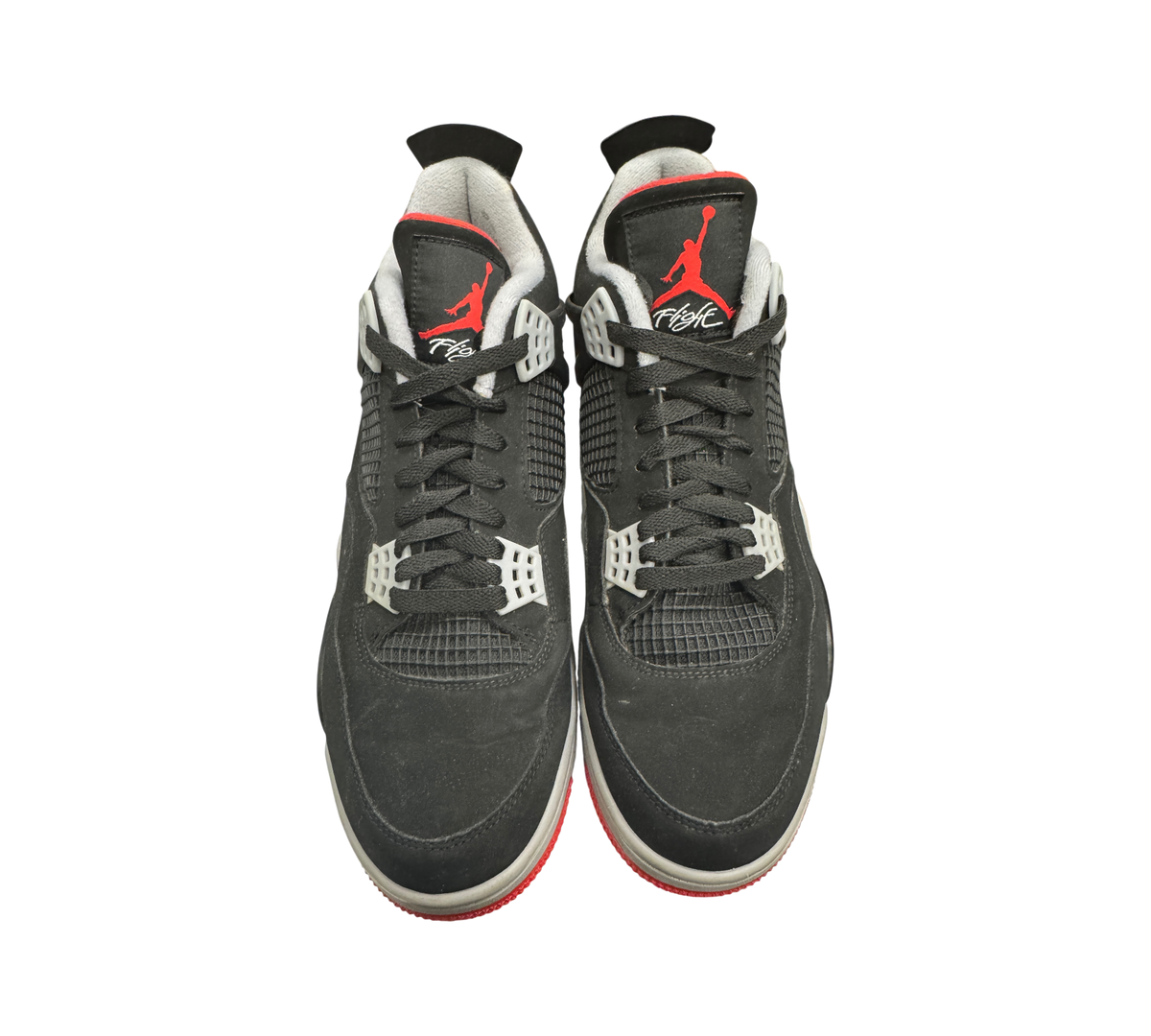 Genesis Boutique Jordan 4 Bred 2019 sneakers in black nubuck with red Jumpman logo and grey accents