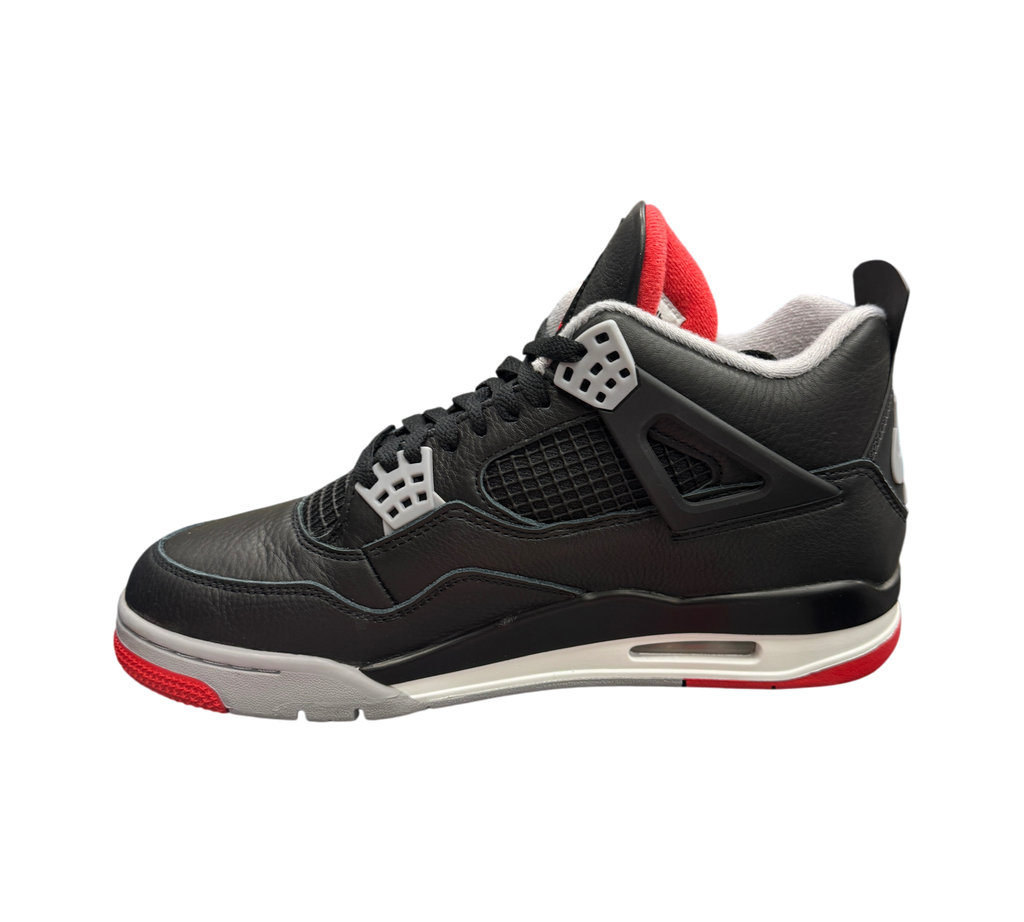 Genesis Boutique pre-owned Jordan 4 Bred Reimagined sneakers in black leather with red and white accents.