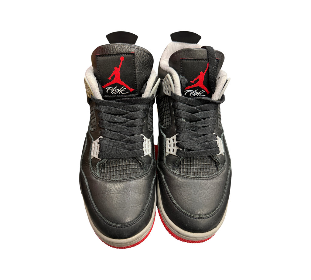 Genesis Boutique Jordan 4 Bred Reimagined sneakers in black leather with red accents and grey details