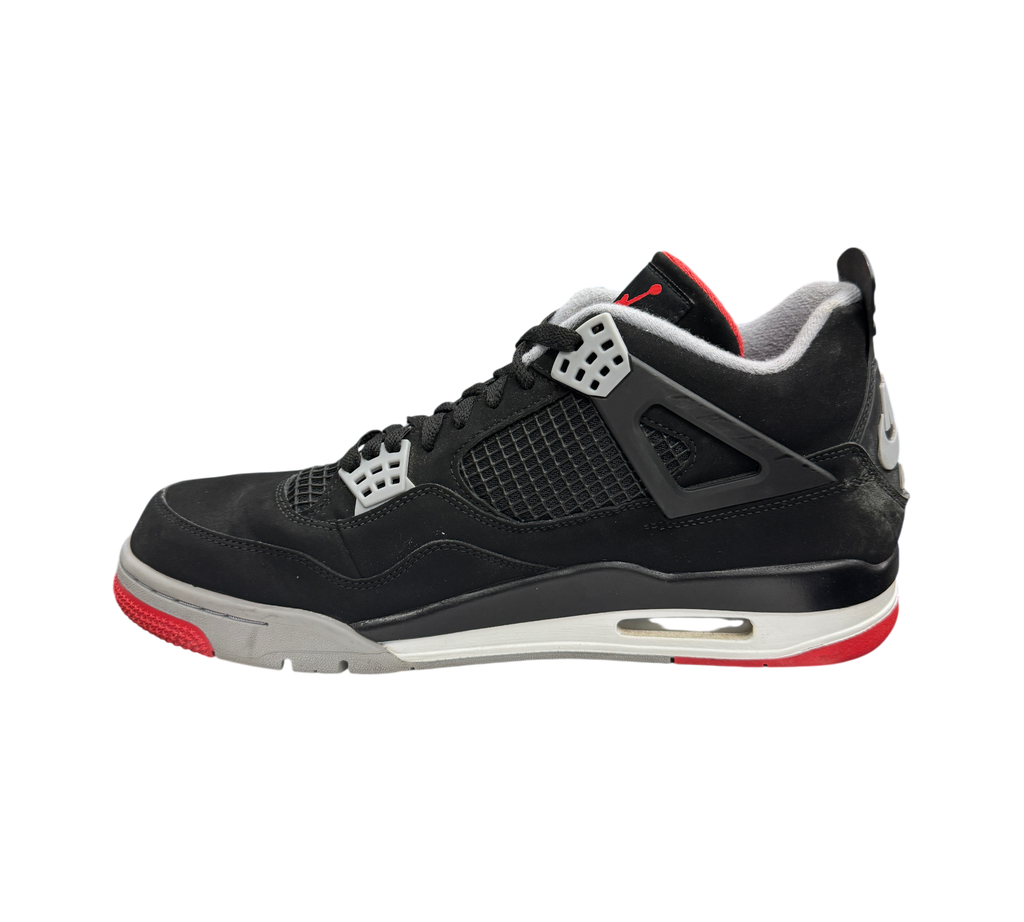 Genesis Boutique Jordan 4 Bred 2019 sneakers in black nubuck with red and grey accents and visible air cushioning