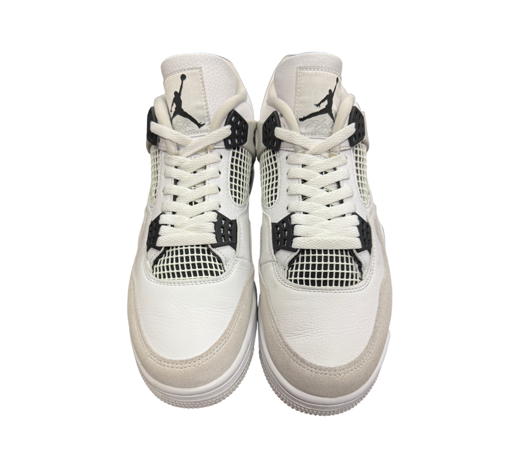 Genesis Boutique Jordan 4 Military Black sneakers in white leather with grey suede overlays and black accents