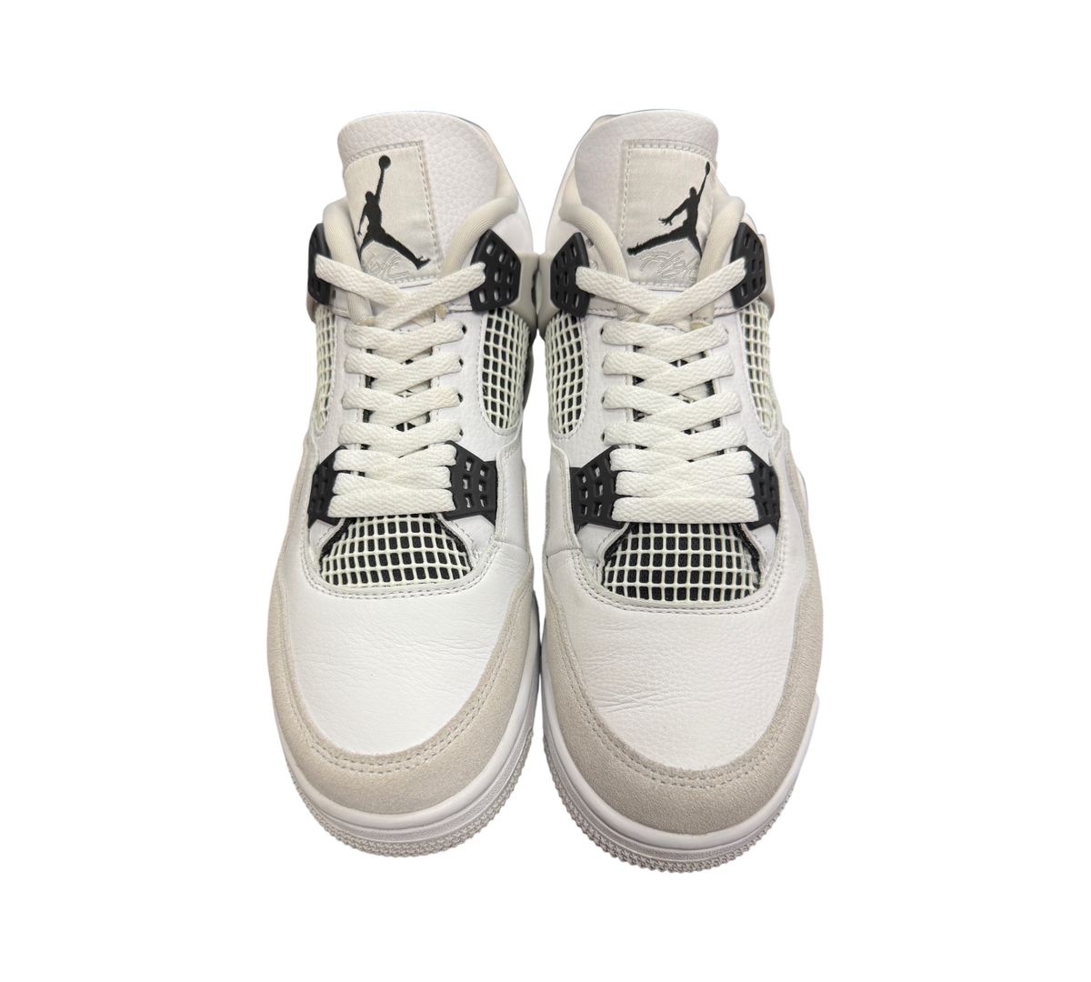 Genesis Boutique Jordan 4 Military Black sneakers in white leather with grey suede overlays and black accents