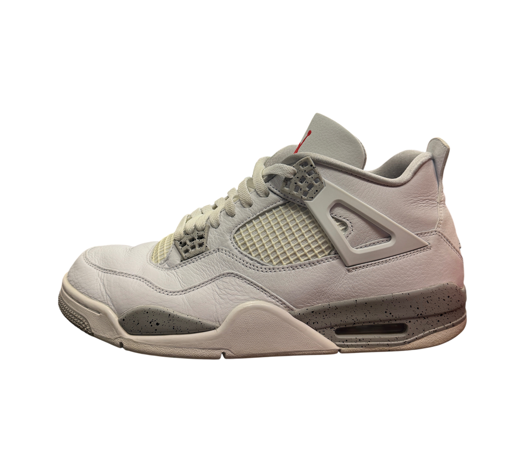 Genesis Boutique pre-owned Jordan 4 Oreo sneakers in white leather with grey speckled midsole and red tongue logo