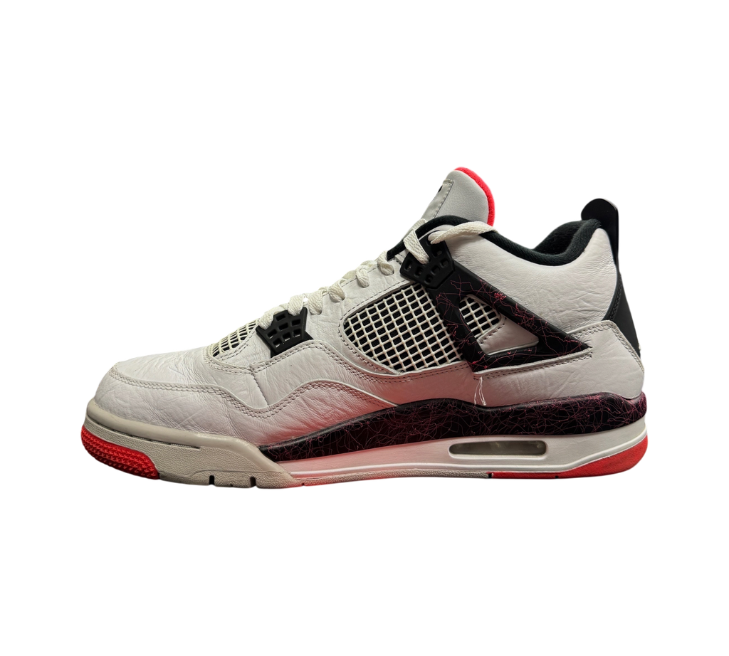 Genesis Boutique Jordan 4 Pale Citron sneakers in white leather with black and red accents on a branded shoebox