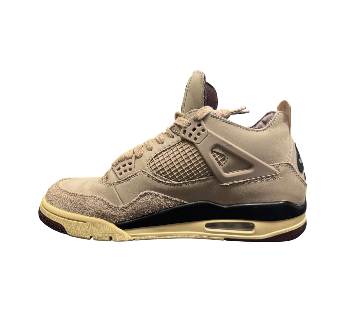 Genesis Boutique Jordan 4 Retro A Ma Maniere sneakers in muted taupe leather and suede with black midsole details.