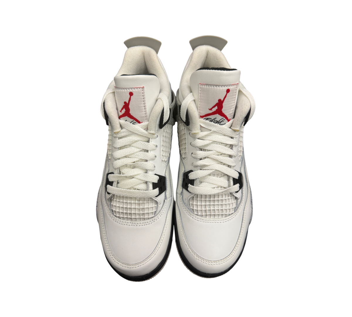 Genesis Boutique Jordan 4 GS White Cement 2025 sneakers with white leather upper and iconic red Jumpman logo