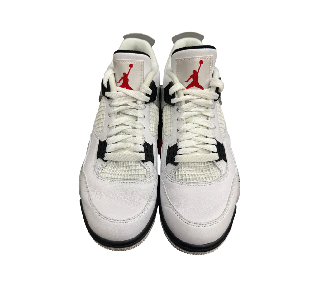 Genesis Boutique Jordan 4 2016 White Cement sneakers in white leather with red Jumpman logo and black accents