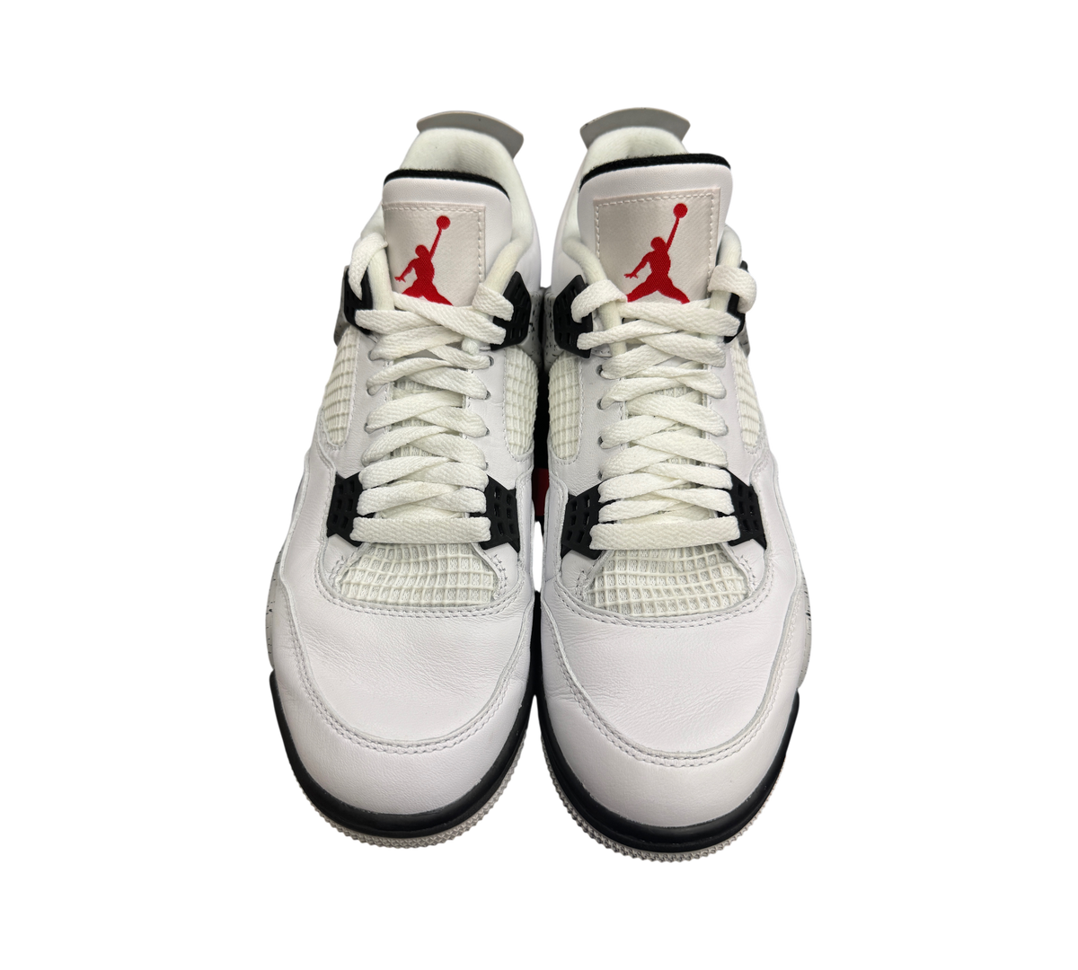 Genesis Boutique Jordan 4 2016 White Cement sneakers in white leather with red Jumpman logo and black accents