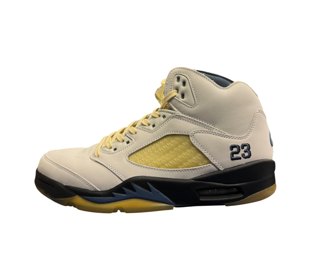Genesis Boutique Jordan 5 A Ma Maniere Dawn sneaker in light grey and yellow with 23 embroidery on the heel