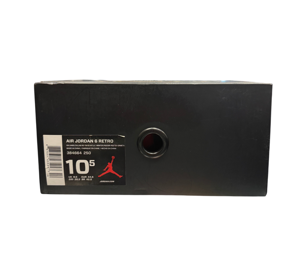 Genesis Boutique Jordan 6 Cigar sneaker box label showing size 10.5 and SKU 384664-250