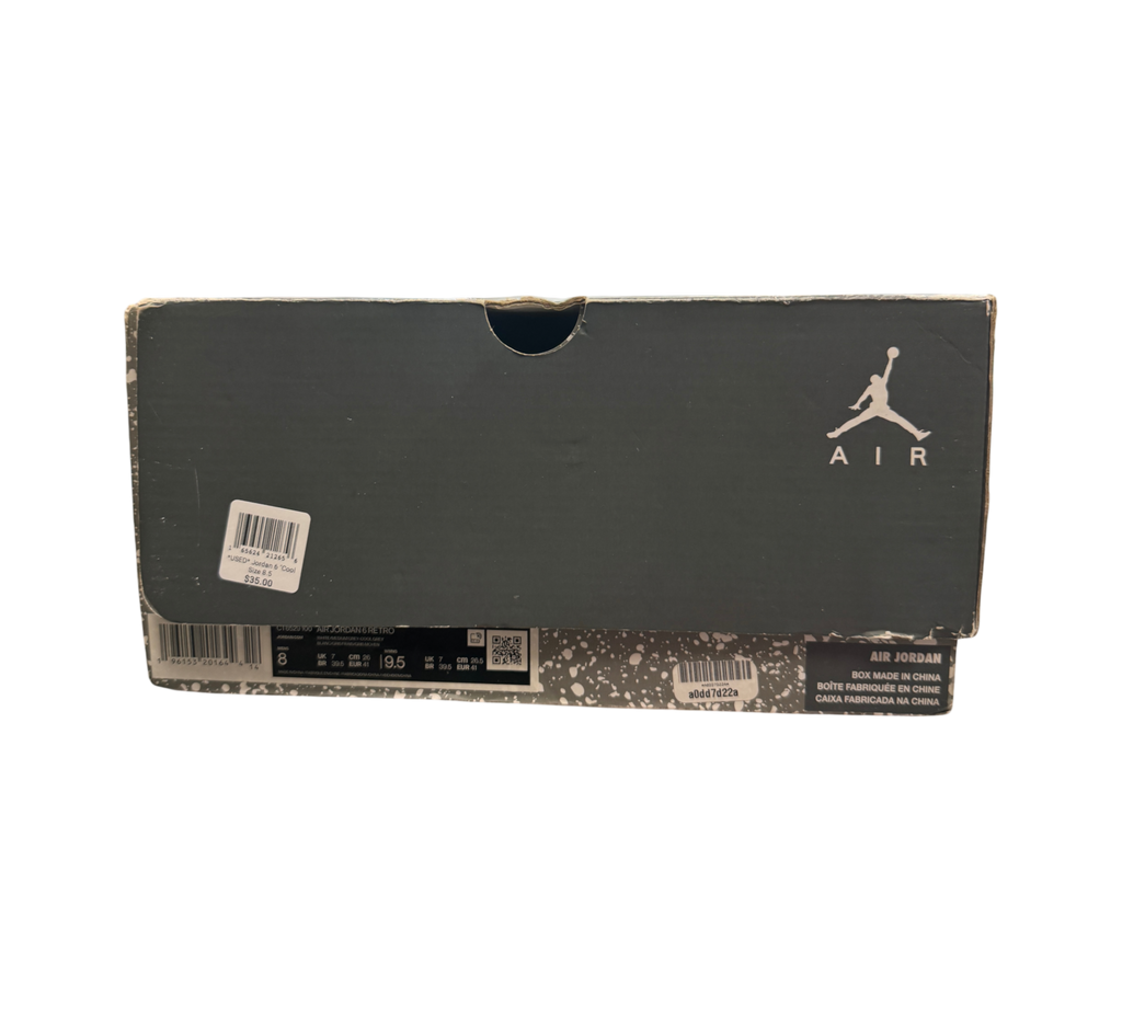 Genesis Boutique Jordan 6 Cool Grey shoe box with Air Jordan branding and size label on a black background