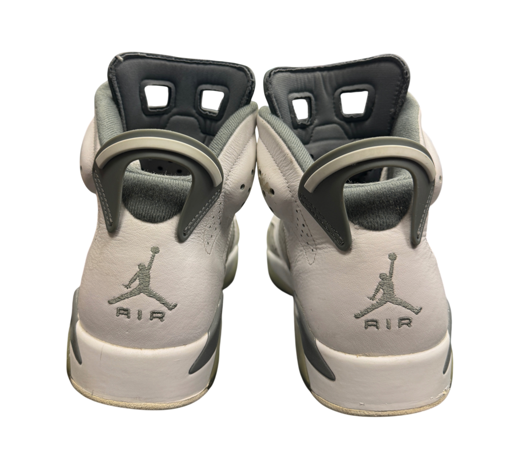 Genesis Boutique Jordan 6 Cool Grey sneakers showing the white leather heels and grey Jumpman Air branding