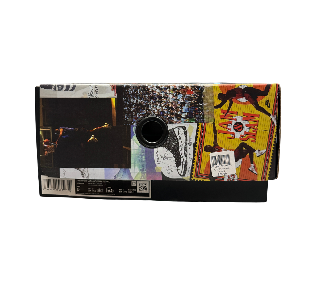 Genesis Boutique Jordan 6 Georgetown sneaker box with collage graphic design and product label