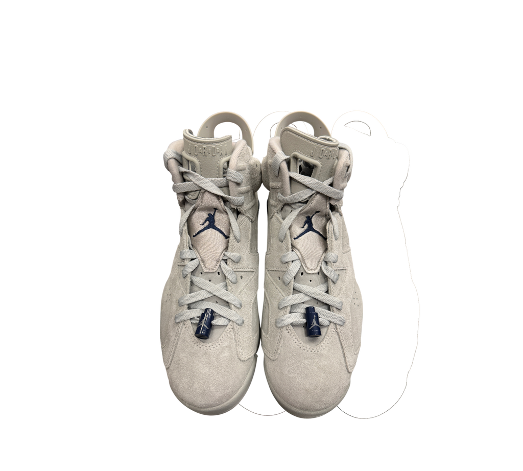Genesis Boutique Jordan 6 Georgetown sneakers in grey suede with navy blue Jumpman accents and lace locks