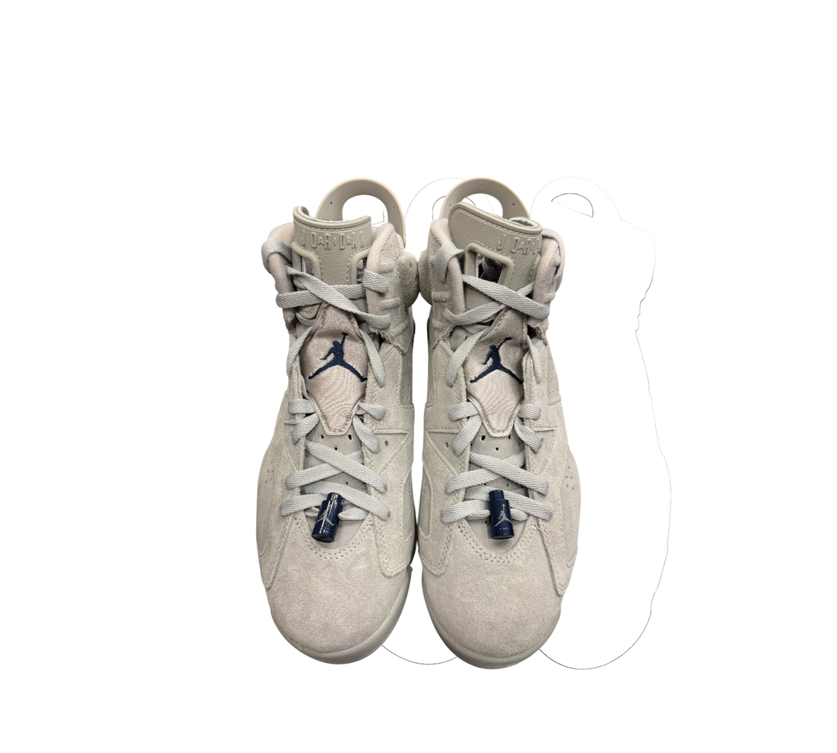 Genesis Boutique Jordan 6 Georgetown sneakers in grey suede with navy blue Jumpman accents and lace locks