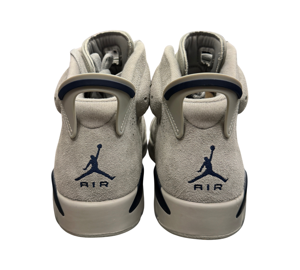 Genesis Boutique Jordan 6 Georgetown sneakers in grey suede with navy blue Jumpman logo on the heel