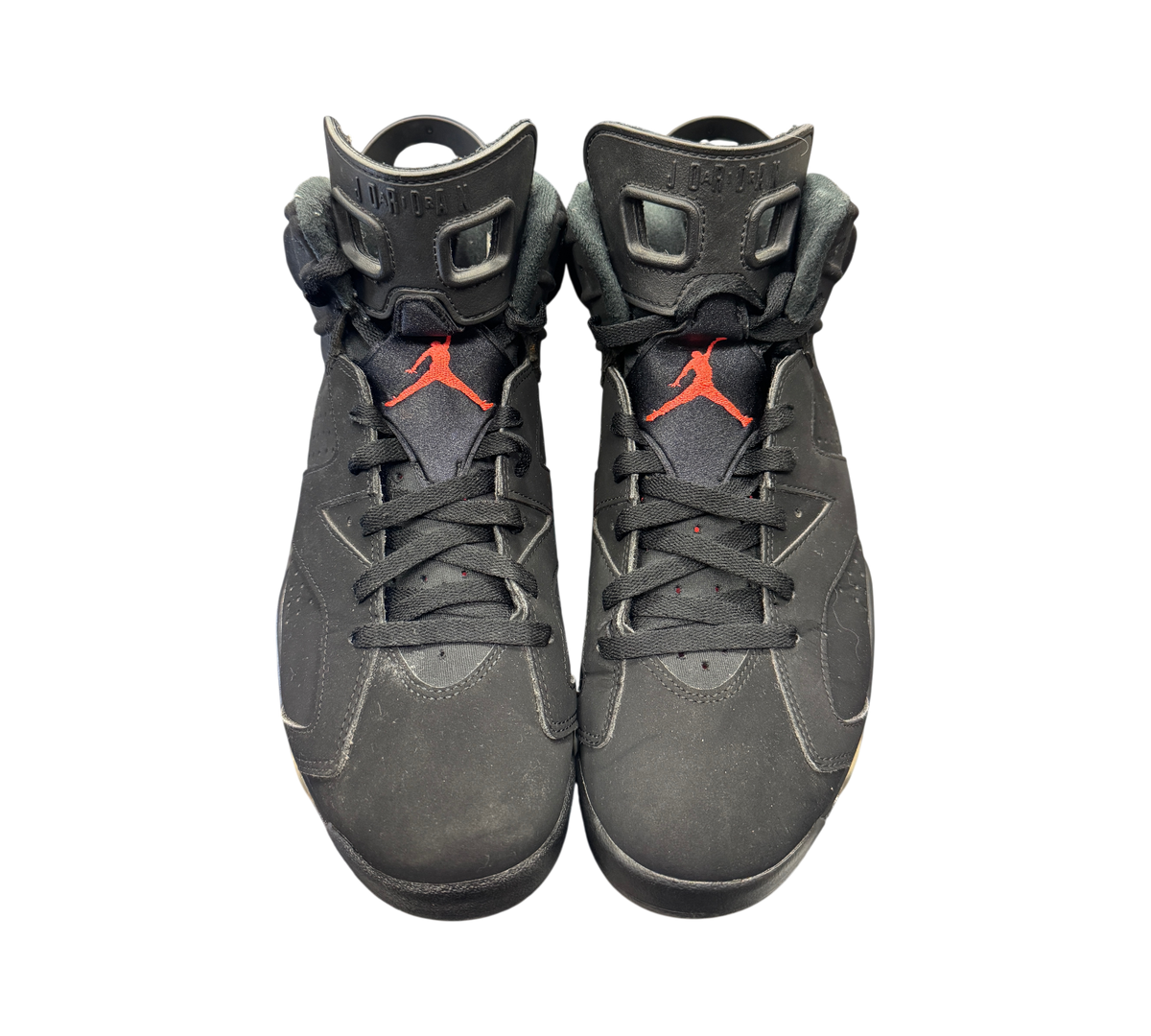 Genesis Boutique Jordan 6 Infrared 2018 sneakers in black nubuck with red Jumpman logo on the tongue