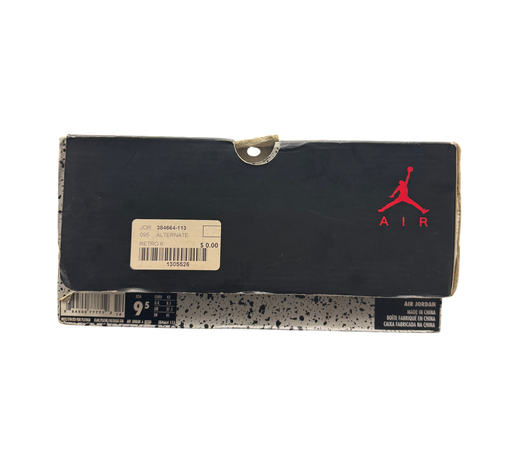 Genesis Boutique Jordan 6 Infrared 2018 sneaker box with black lid and speckled base on a retail display shelf