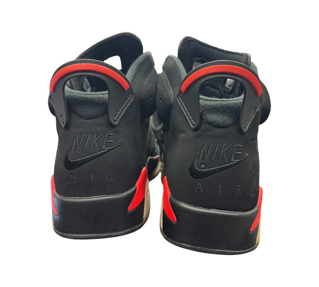 Genesis Boutique Jordan 6 Infrared 2018 sneakers showing black nubuck heels with red accents and Nike Air branding