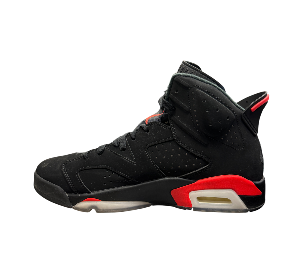 Genesis Boutique Jordan 6 Infrared 2018 sneakers in black nubuck with red accents and a translucent sole