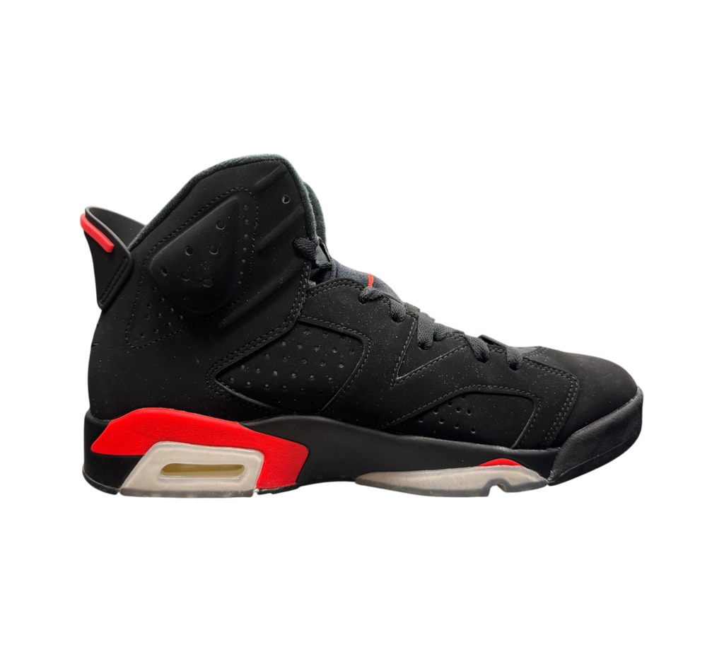 Genesis Boutique Jordan 6 Infrared 2018 sneakers in black nubuck with red accents and a visible air unit