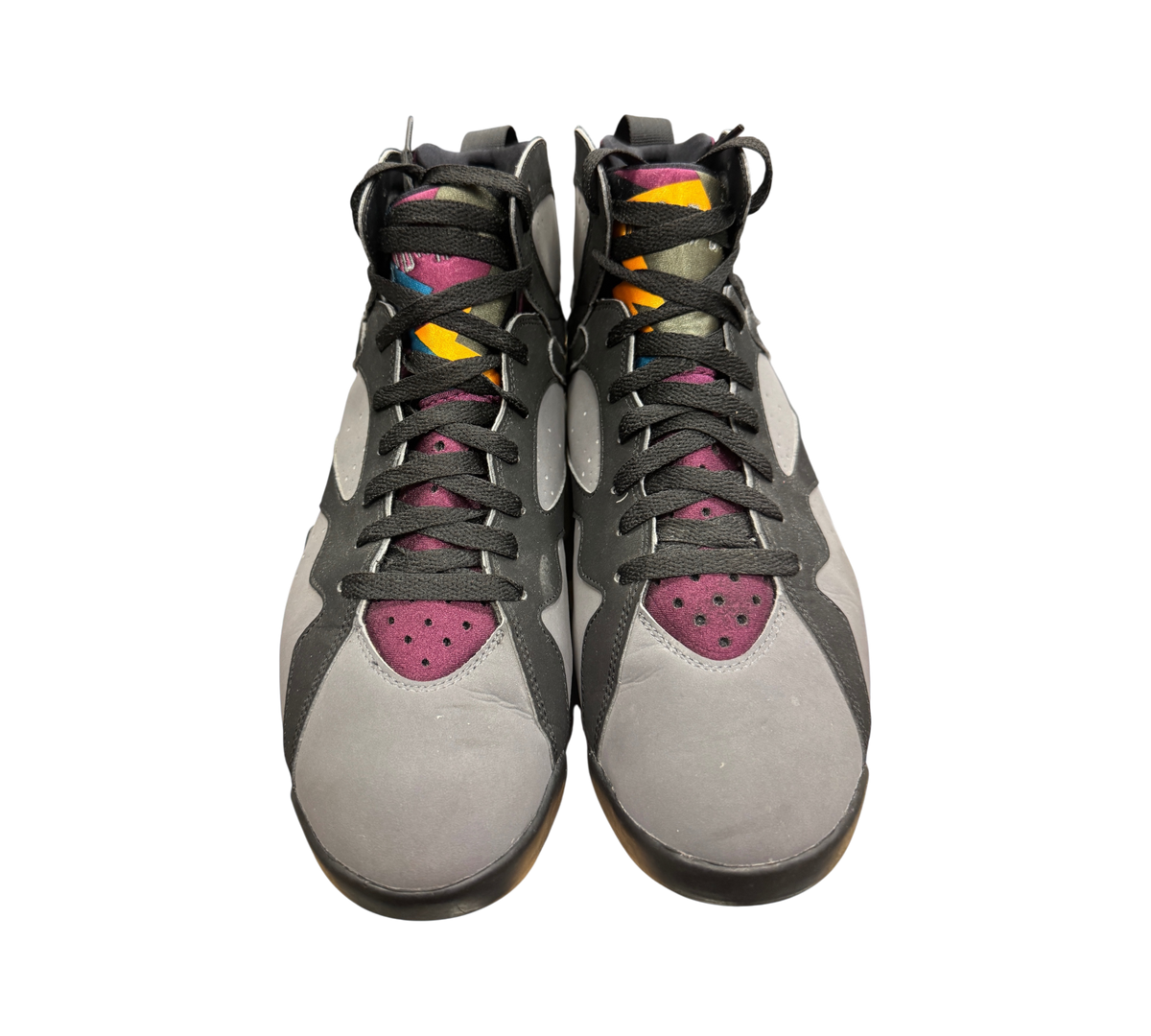 Genesis Boutique Jordan 7 Bordeaux sneakers in grey and black with multi-colored tongue accents
