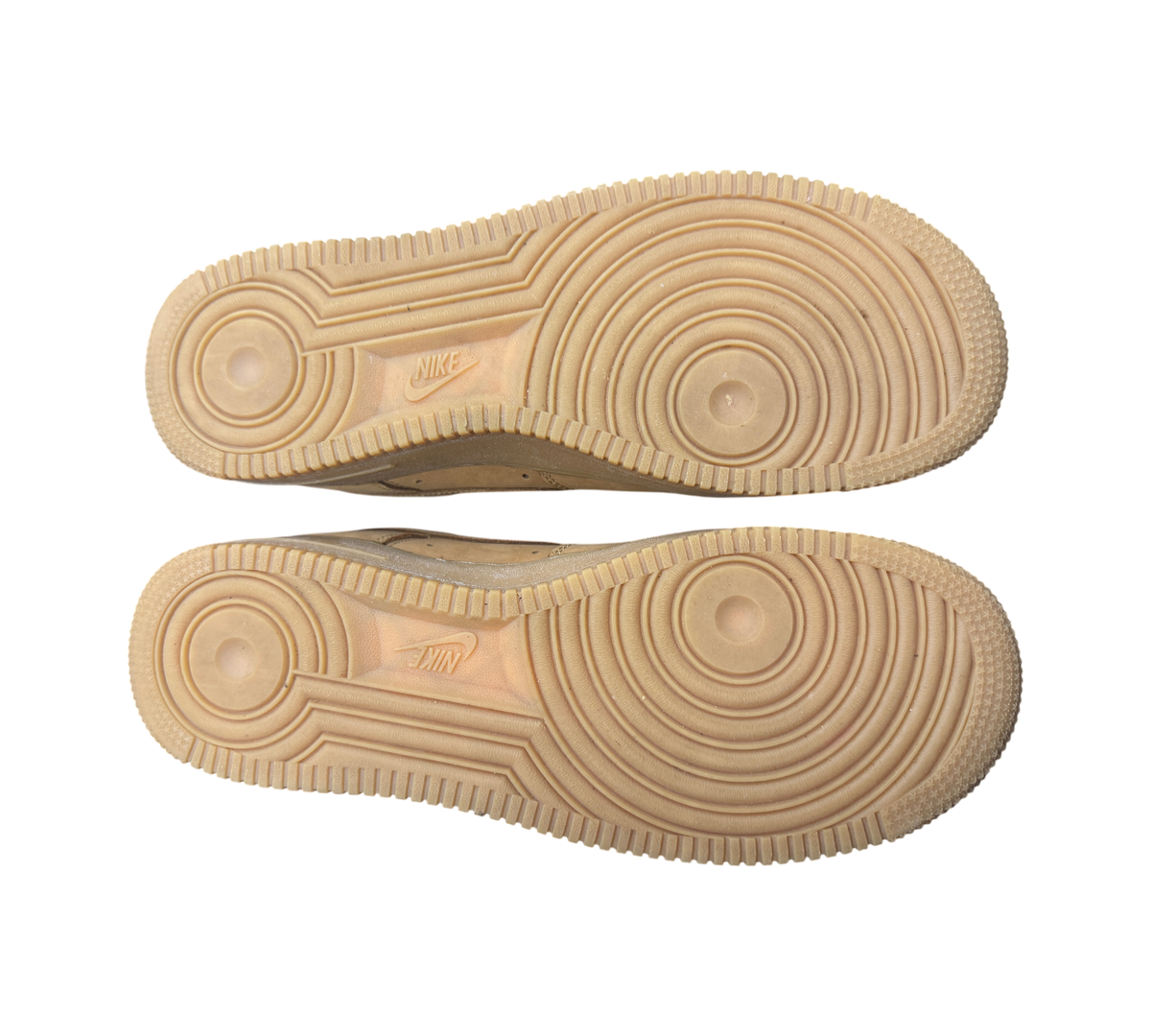 Genesis Boutique used Nike Air Force Supreme Wheat sneakers showing the classic gum rubber traction outsoles.