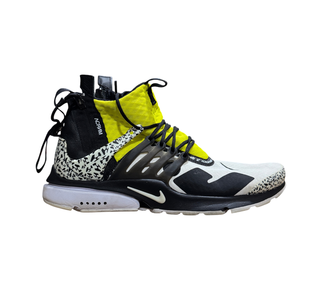 Genesis Boutique Nike Air Presto Mid Acronym Dynamic Yellow sneaker with black and white patterned accents