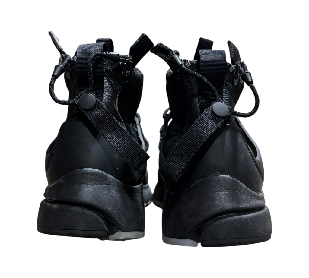 Genesis Boutique Nike Air Presto Mid Acronym Cool Grey sneakers viewed from the back showing zipper and strap details