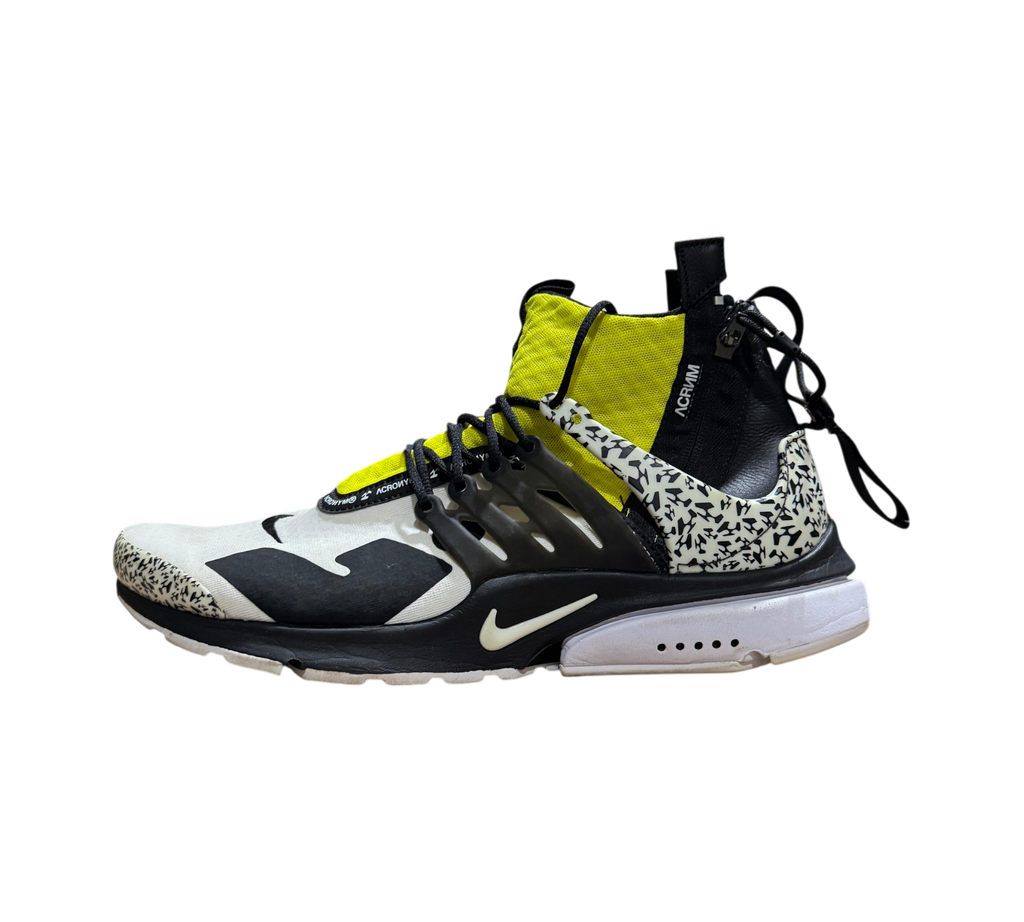 Genesis Boutique Nike Air Presto Mid Acronym Dynamic Yellow sneaker with black and white patterned accents