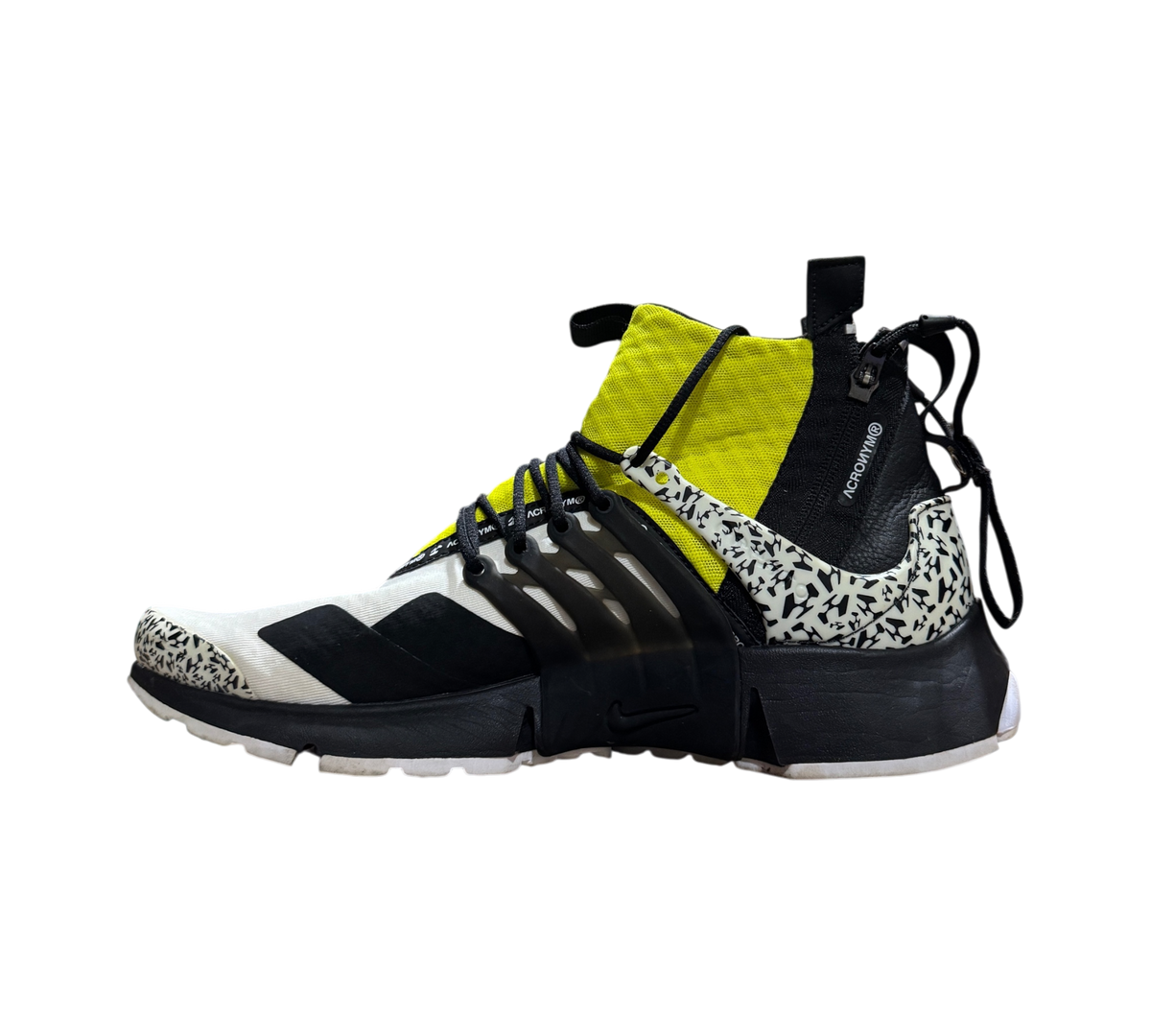 Genesis Boutique Nike Air Presto Mid Acronym Dynamic Yellow sneaker with black, white, and yellow patterned design