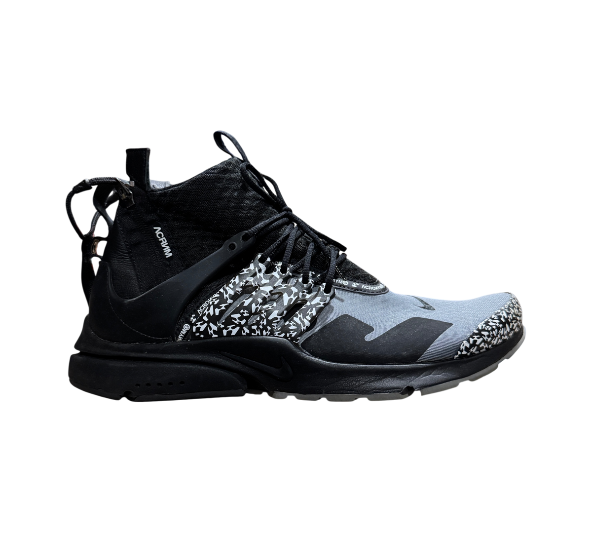 Genesis Boutique Nike Air Presto Mid Acronym Cool Grey sneaker featuring a black and grey patterned upper