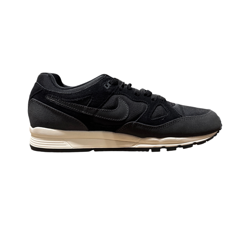 Genesis Boutique Nike Air Span II sneakers in black and anthracite with a white midsole, side profile view.