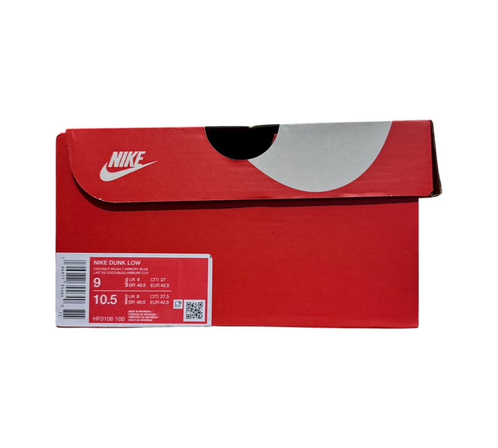 Genesis Boutique Nike Dunk Low Sanddrift Light Armory Blue sneaker box with product label