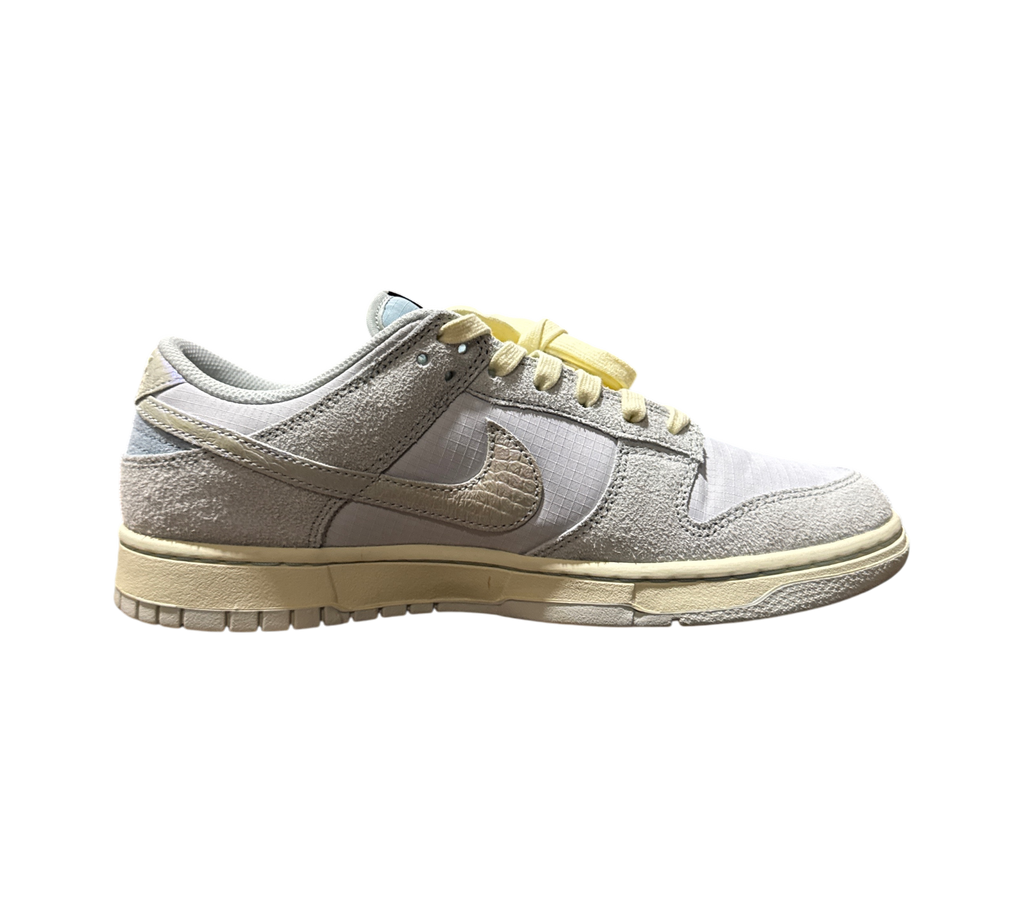 Genesis Boutique Nike Dunk Low Gone Fishing Chinook Salmon sneaker in grey suede and textured fabric side view