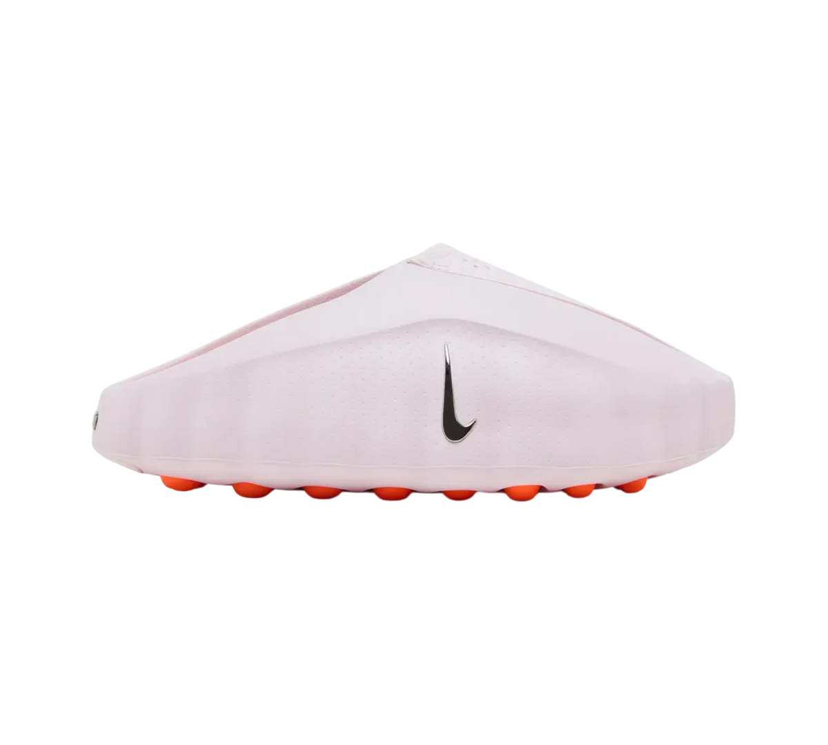 Genesis Boutique Nike Mind 001 Slide W in Pearl Pink. Features a perforated upper and orange spikes on the sole.