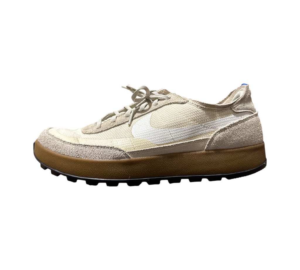 Genesis Boutique NikeCraft General Purpose Shoe by Tom Sachs in beige suede and mesh with a gum rubber sole