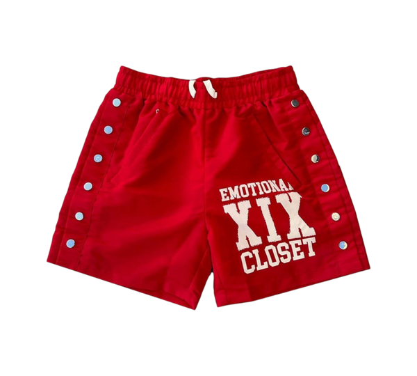 Mixed Emotion Red “Backyard” Nylon Shorts