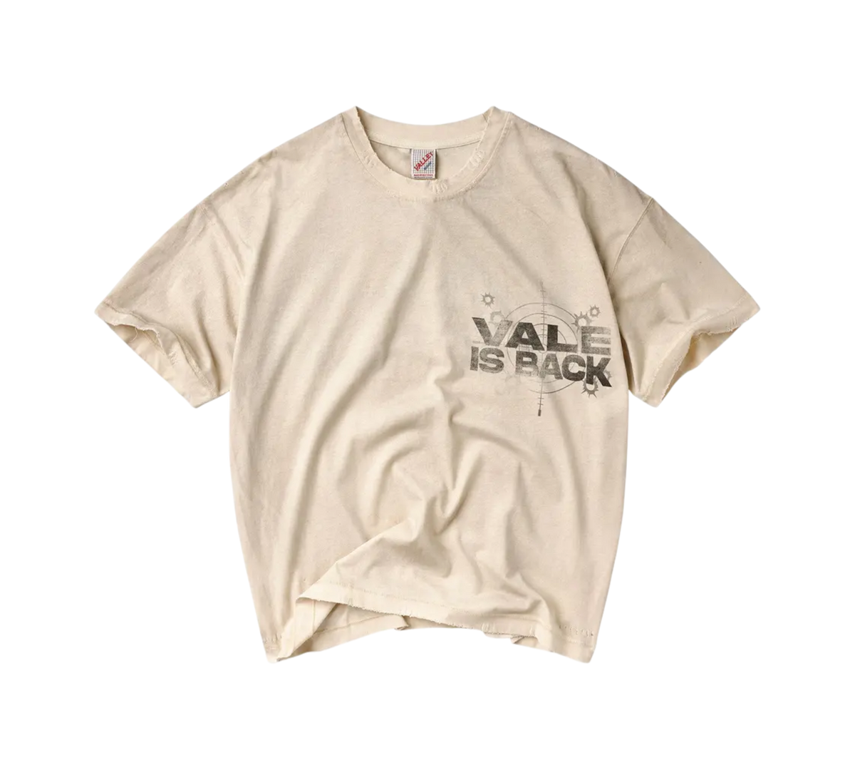 Genesis Boutique tan wide cropped t-shirt with Vale Is Back graphic print on the chest
